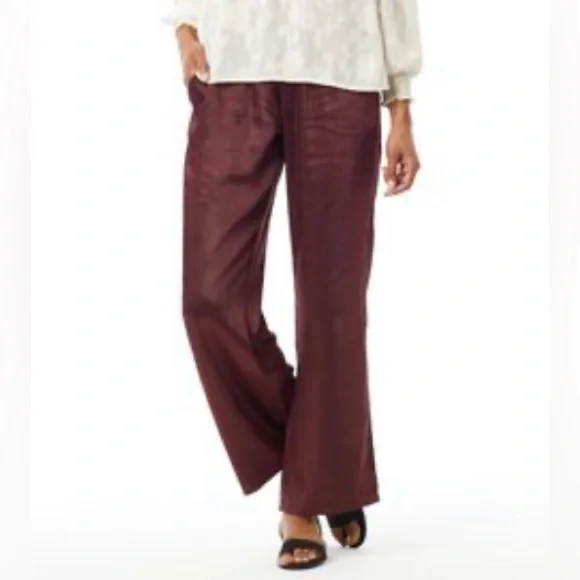 IVY Smocked Waist Satin Pull-On Wide Leg Pant with Pockets, sz S - Picture 2 of 14